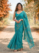 MIMOSA Rama Banarasi chiffon Saree — lower half of saree and ground