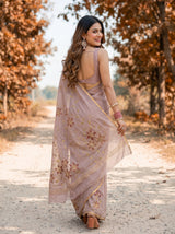 MIMOSA Tussar Banarasi chiffon Saree — close up of model's face