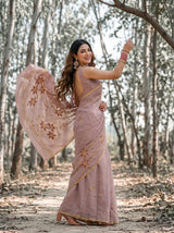 MIMOSA Tussar Banarasi chiffon Saree — close up of saree drape and blouse