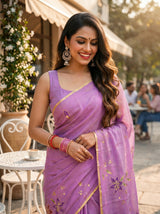 MIMOSA Violet Banarasi chiffon Saree — lower pallu detail