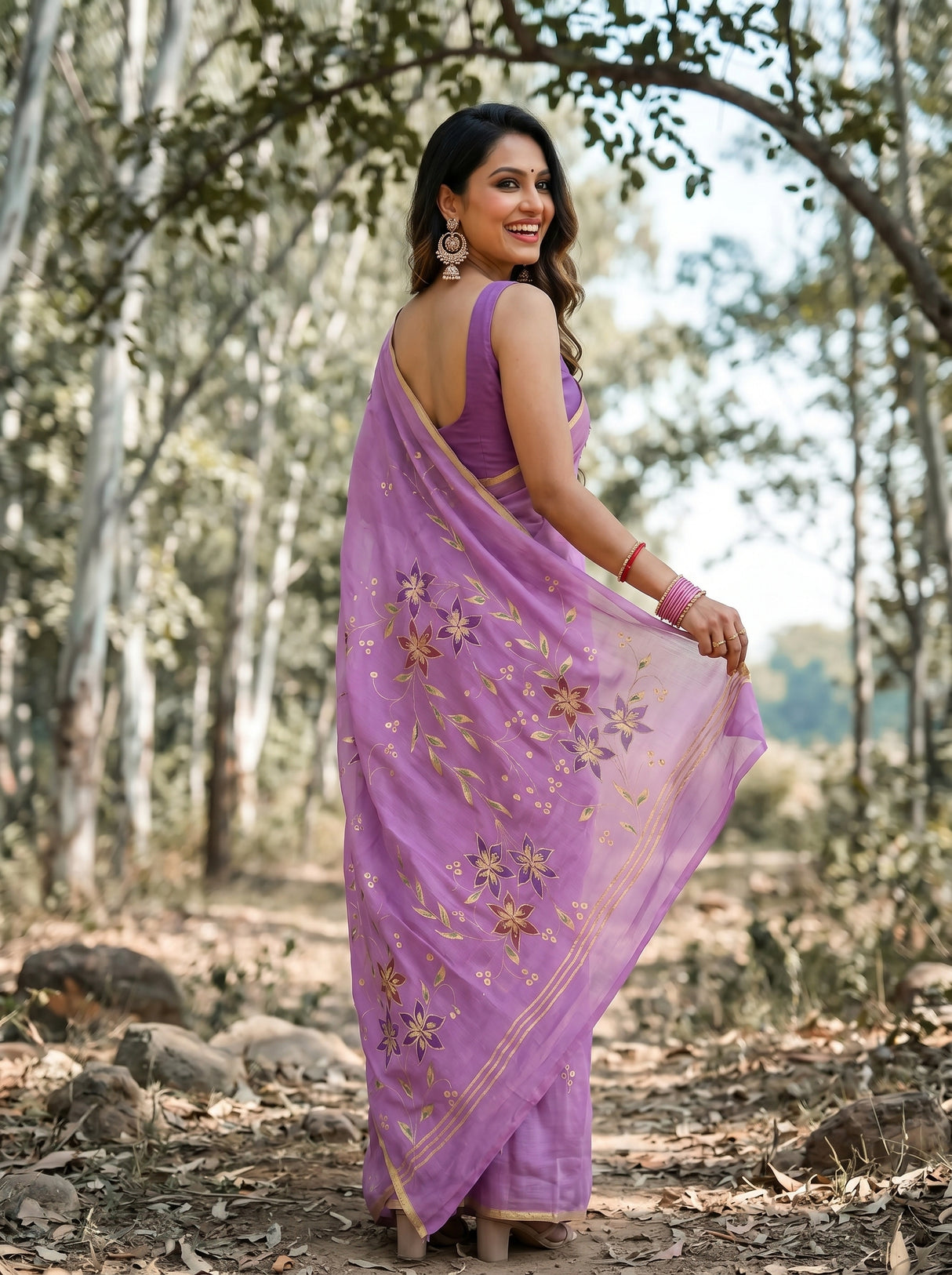 MIMOSA Violet Banarasi chiffon Saree — close up of pallu motif