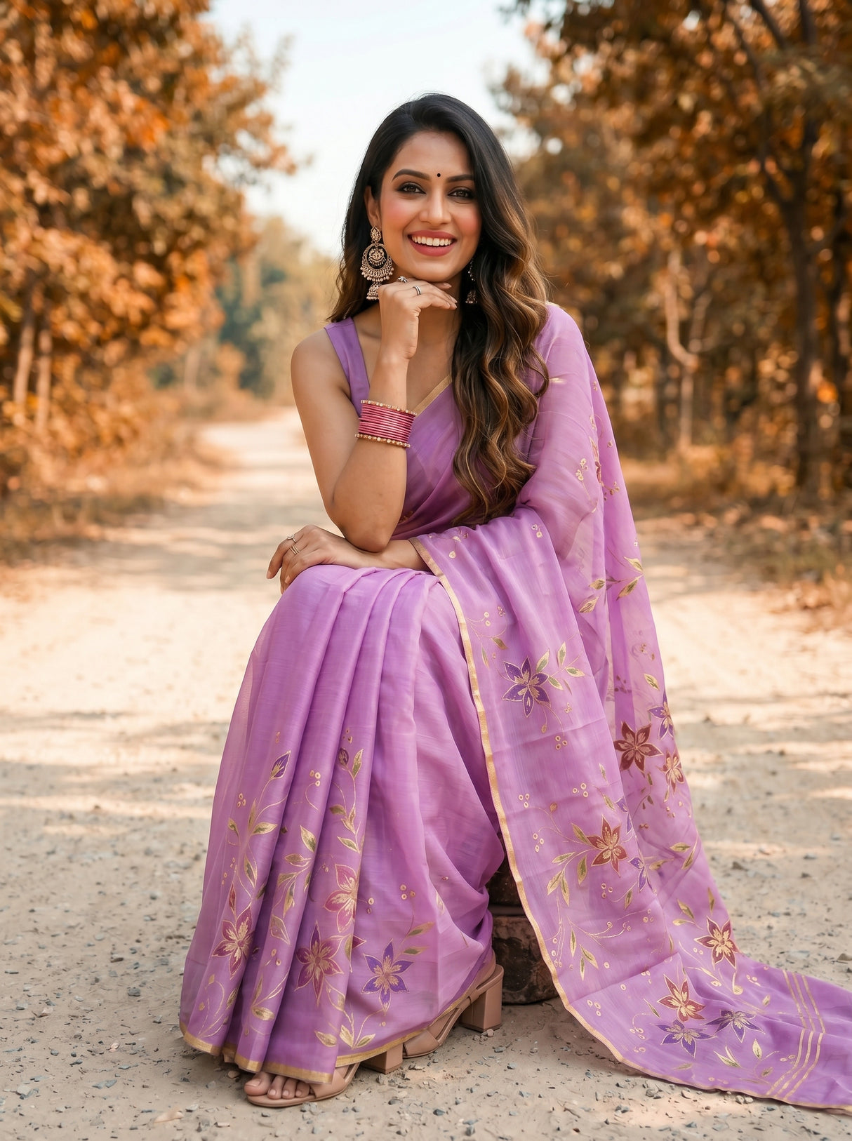 MIMOSA Violet Banarasi chiffon Saree — lower half of saree and ground