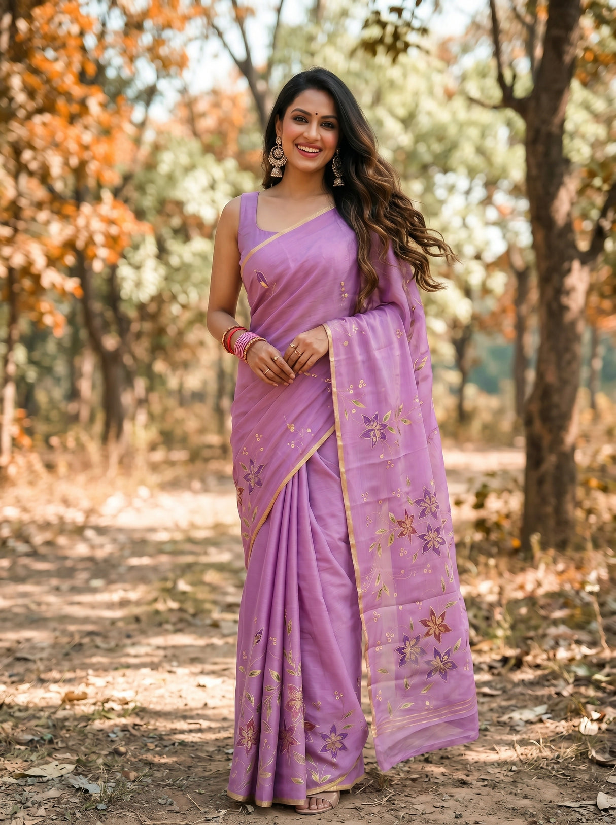 MIMOSA Violet Banarasi chiffon Saree — mid-section of saree and ground