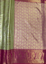MIMOSA Olive Kanjivaram Art Silk Saree — pallu and zari work detail