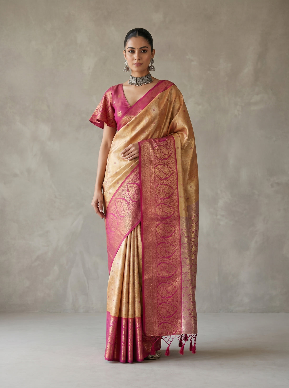 MIMOSA Orange Kanjivaram Art Silk Saree — Mannequin View