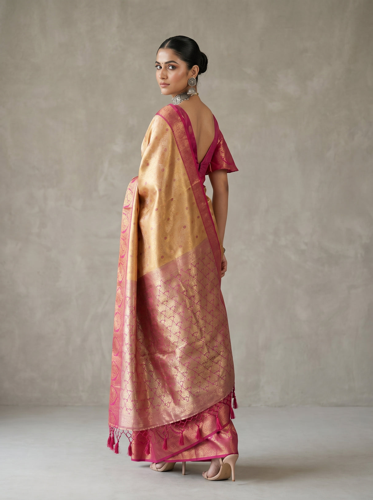 MIMOSA Orange Kanjivaram Art Silk Saree — pose 9 styling detail