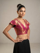 MIMOSA Orange Kanjivaram Art Silk Saree — blouse close-up
