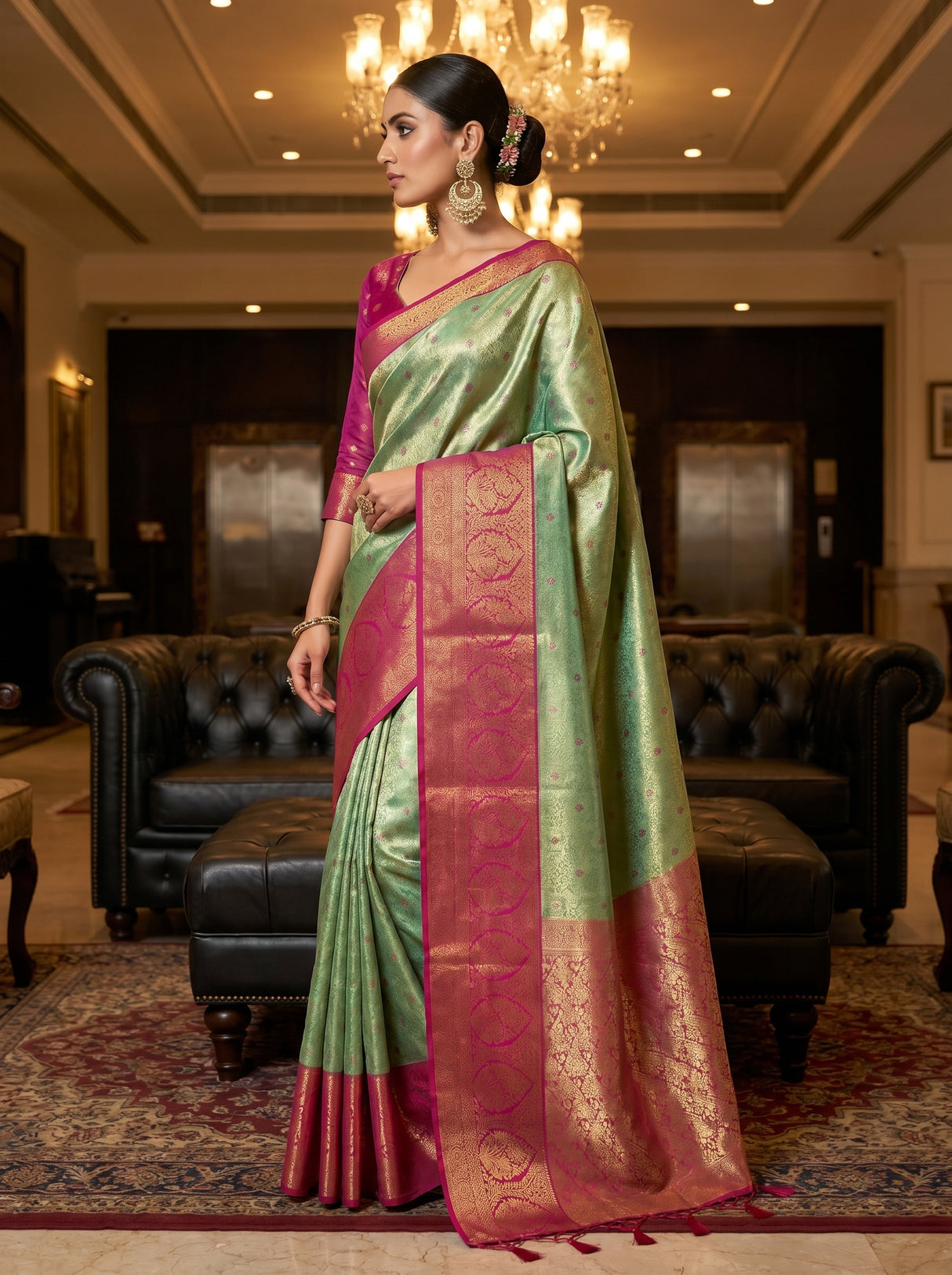 MIMOSA Rama Kanjivaram Art Silk Saree — Full View on Model