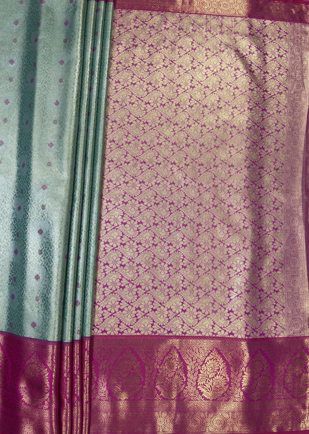 MIMOSA Rama Kanjivaram Art Silk Saree — pallu and zari work detail
