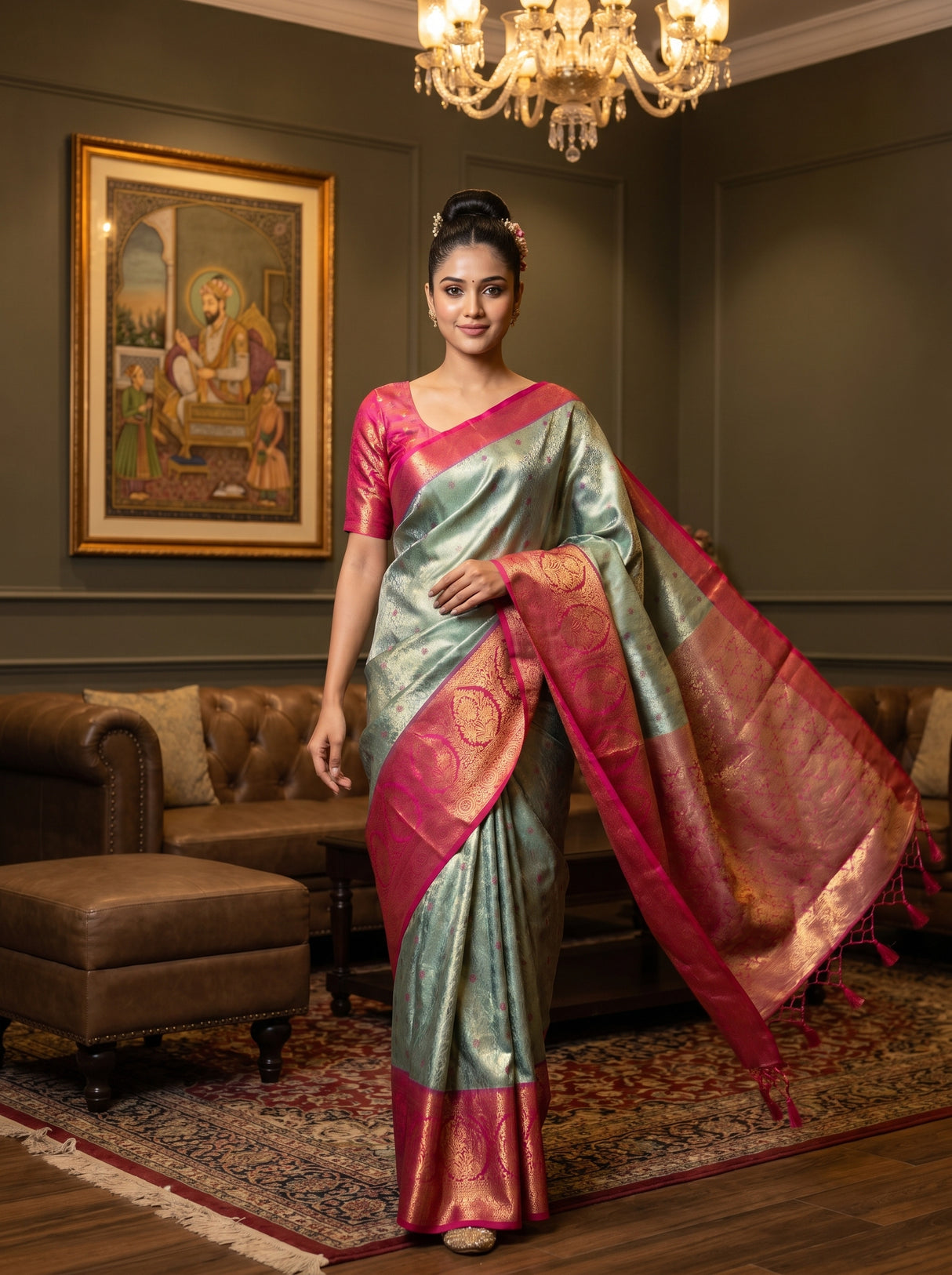 MIMOSA Saffire Kanjivaram Art Silk Saree — pose 6 styling detail