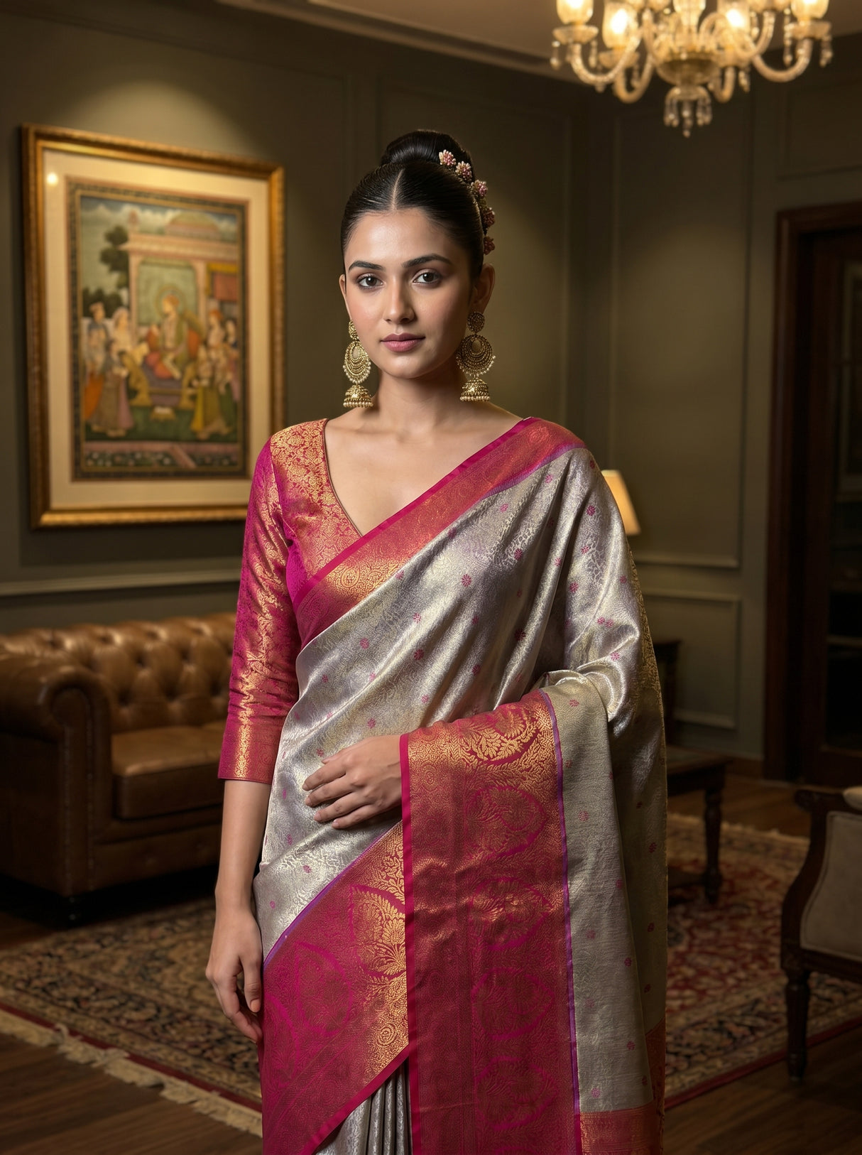 MIMOSA Violet Kanjivaram Art Silk Saree — pose 10 styling detail
