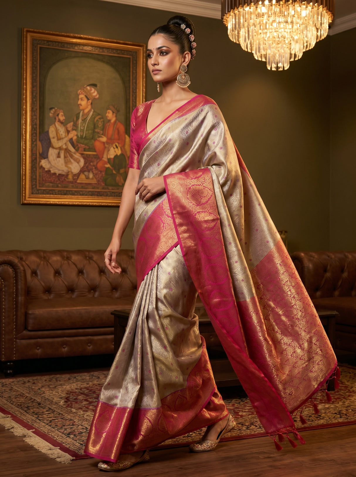 MIMOSA Violet Kanjivaram Art Silk Saree — Full View on Model