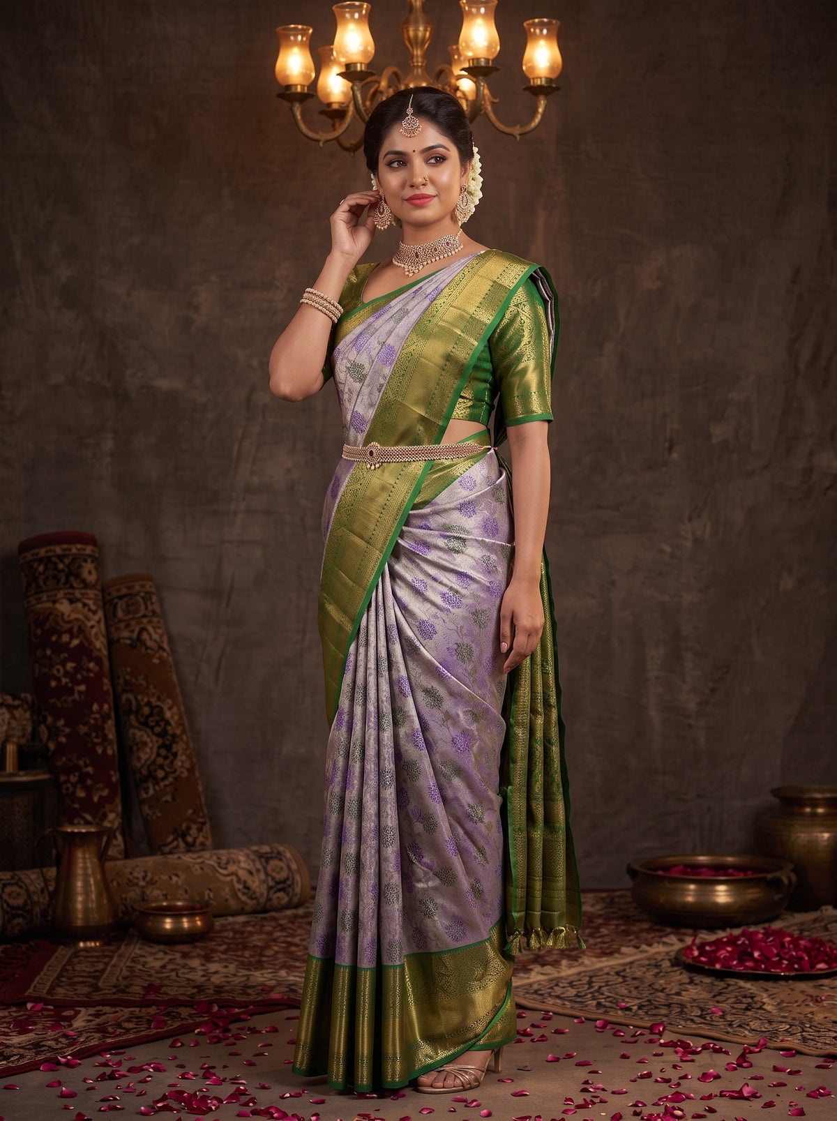MIMOSA Purple Kanjivaram Art Silk Saree — pose 4 styling detail