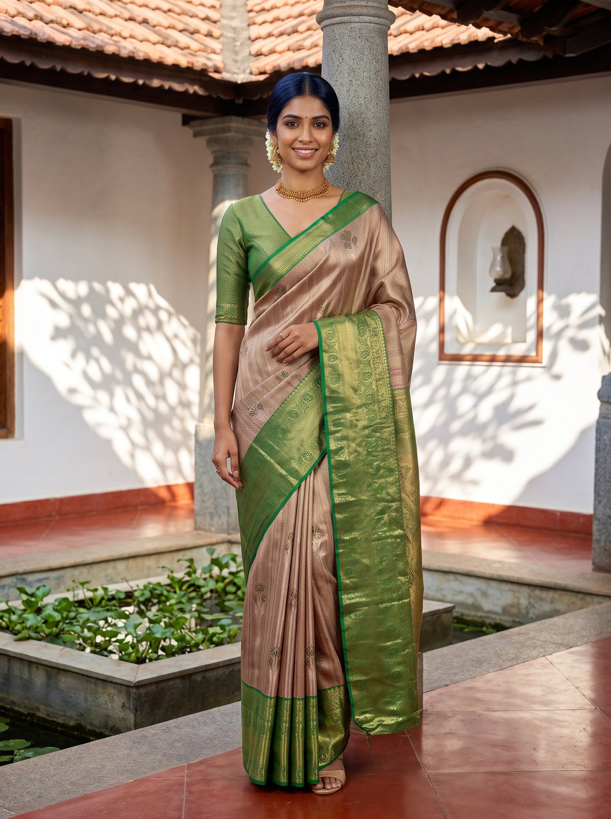 MIMOSA Maroon Saree Saree — front view on mannequin