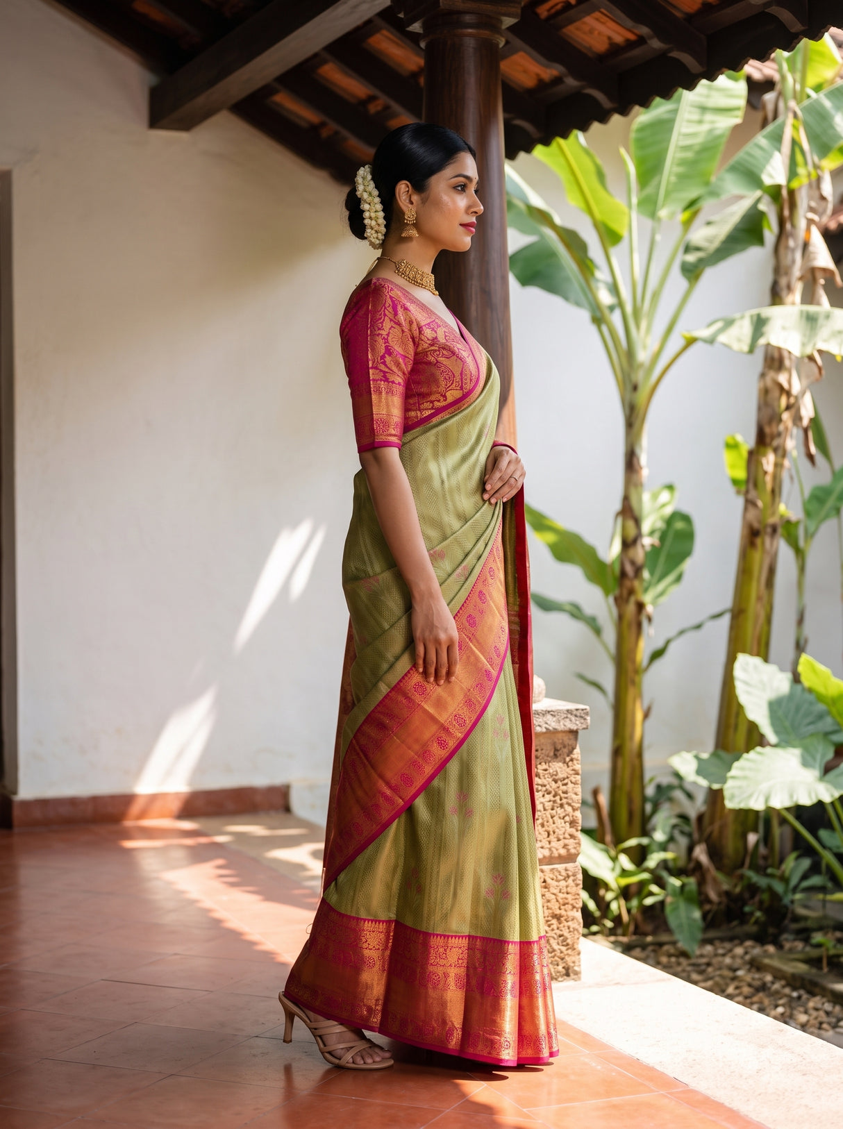 MIMOSA Olive Saree Saree — pose 3 styling detail