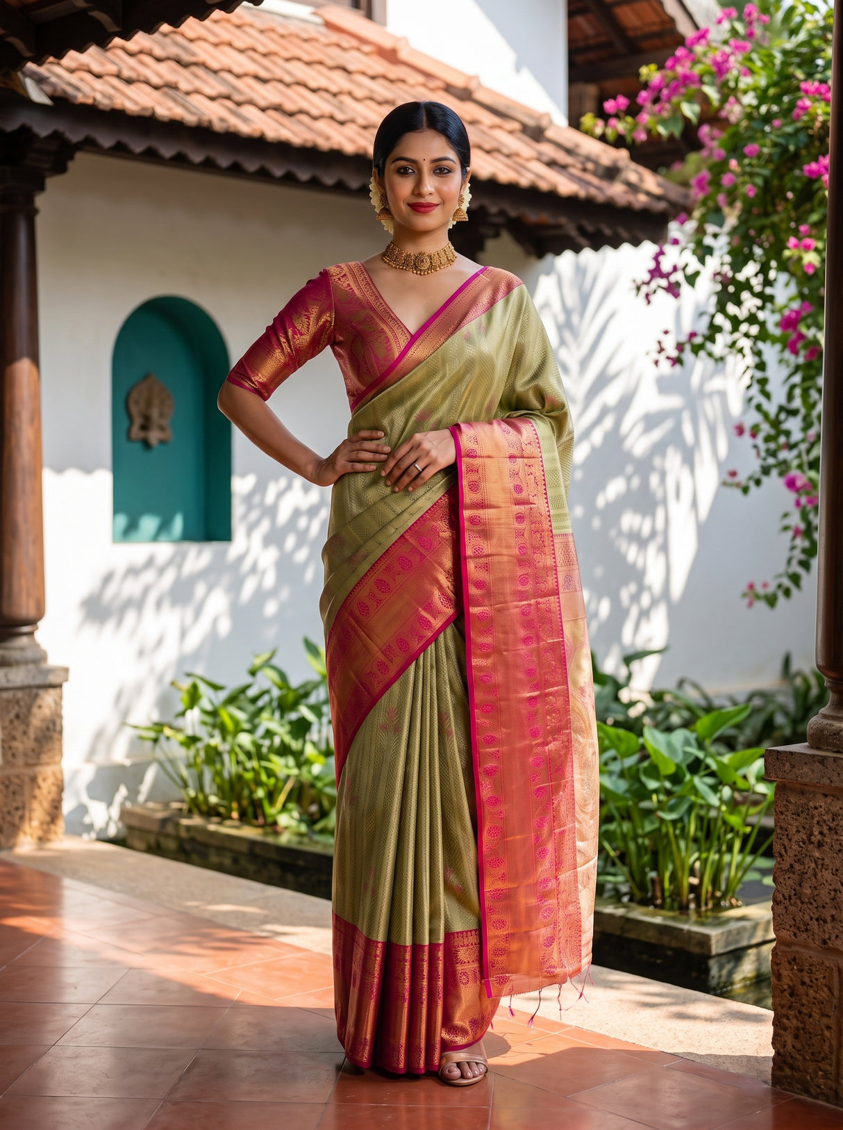 MIMOSA Olive Saree Saree — pose 4 styling detail