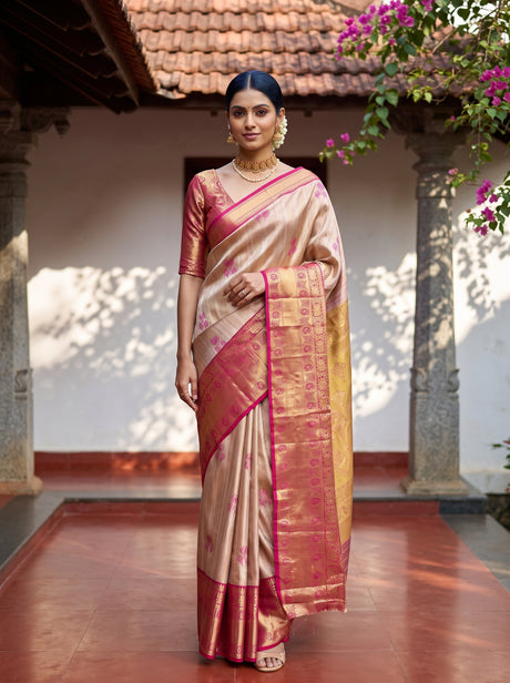 MIMOSA Pink Saree Saree — front view on mannequin