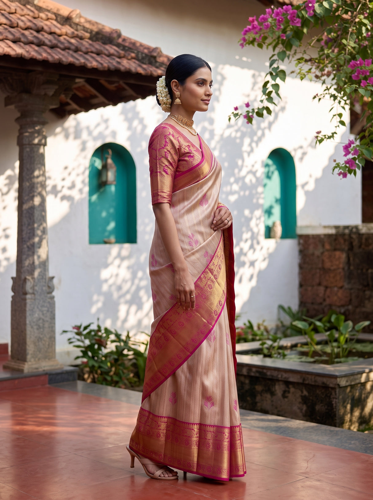 MIMOSA Pink Saree Saree — pose 3 styling detail