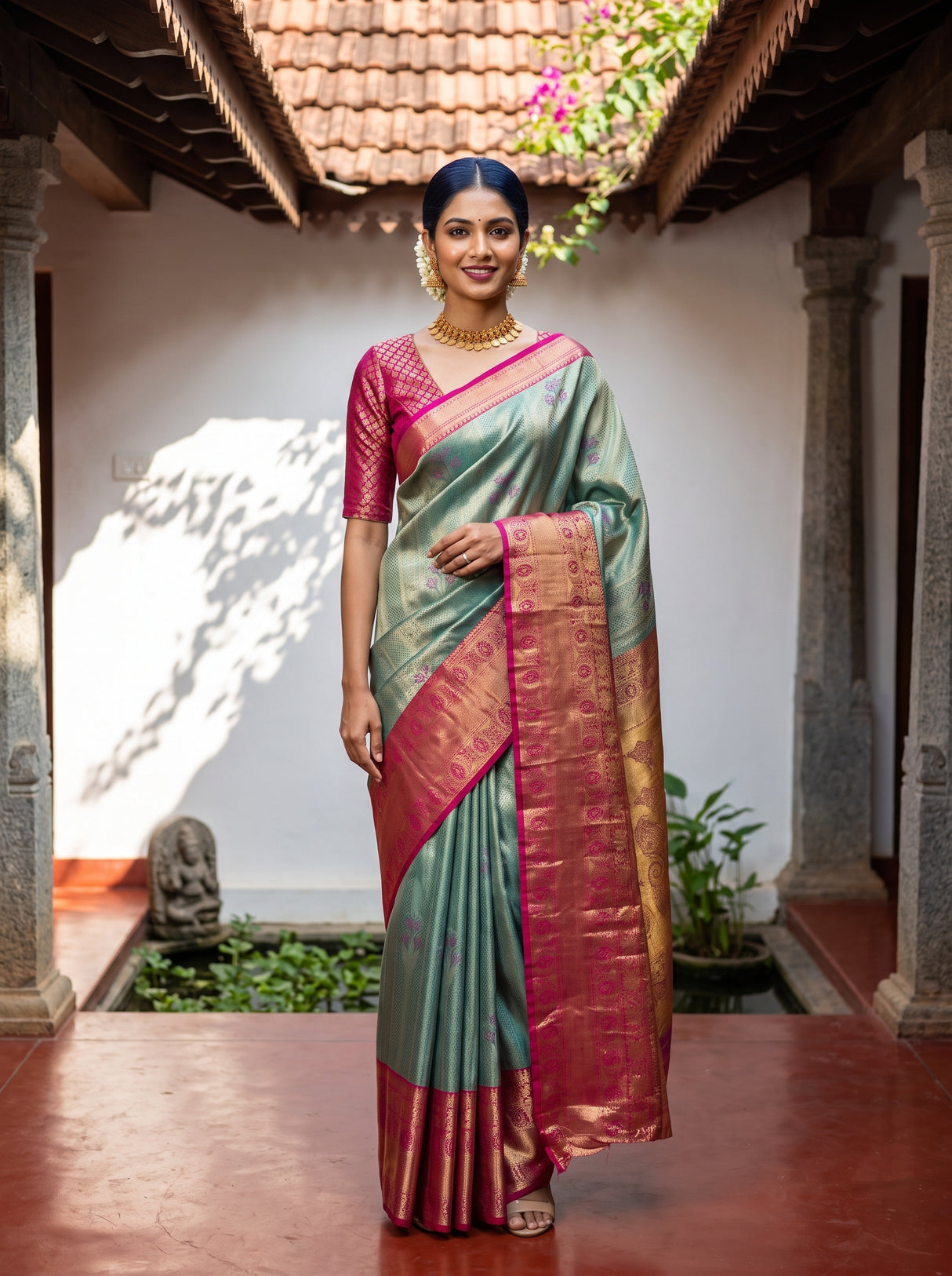MIMOSA Sapphire Saree Saree — front view on mannequin