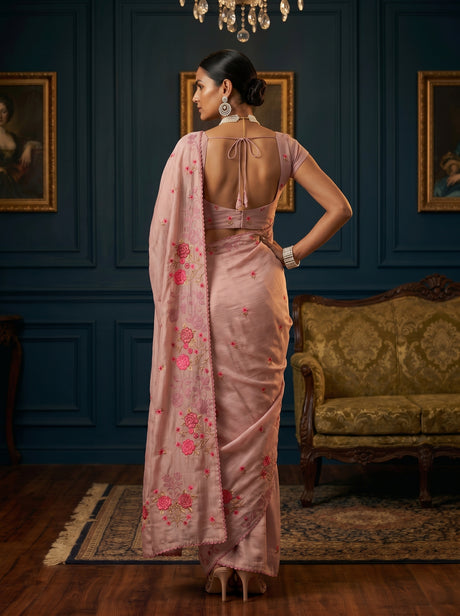 MIMOSA Peach Saree Saree — pose 2 styling detail