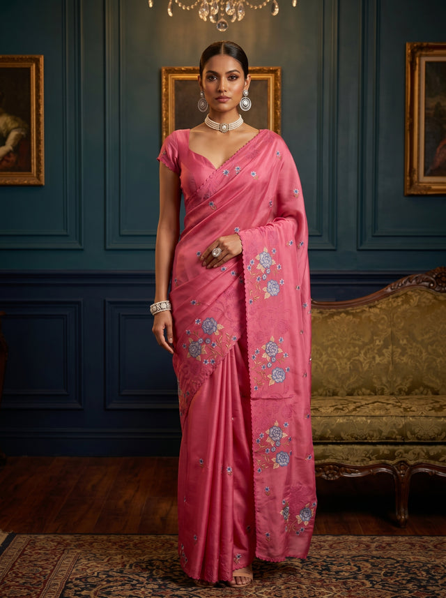 Pink  Saree