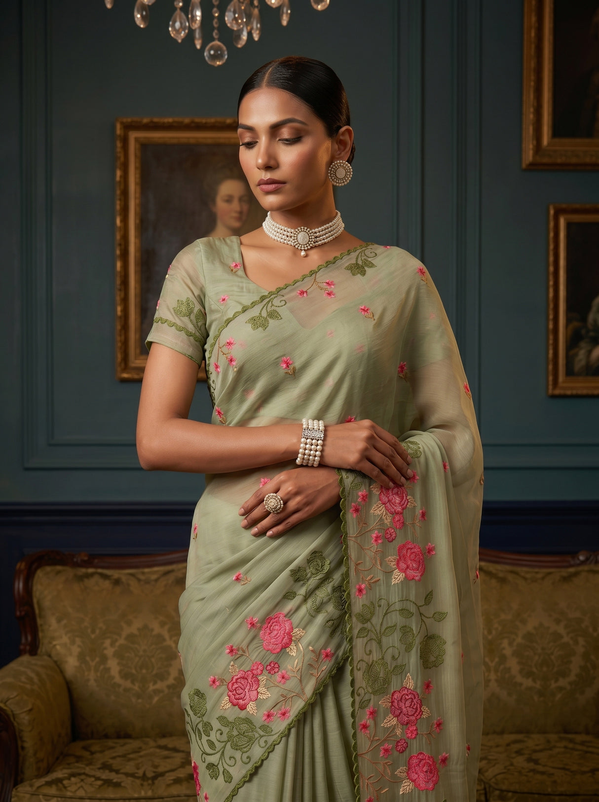 MIMOSA Pista Saree Saree — pose 10 styling detail