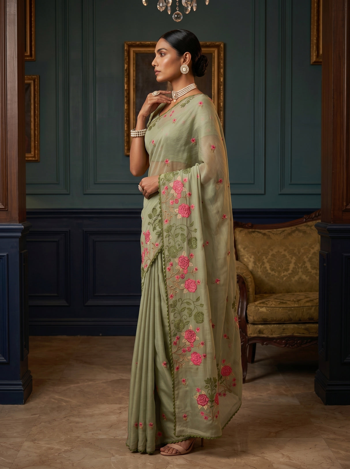 MIMOSA Pista Saree Saree — pose 3 styling detail