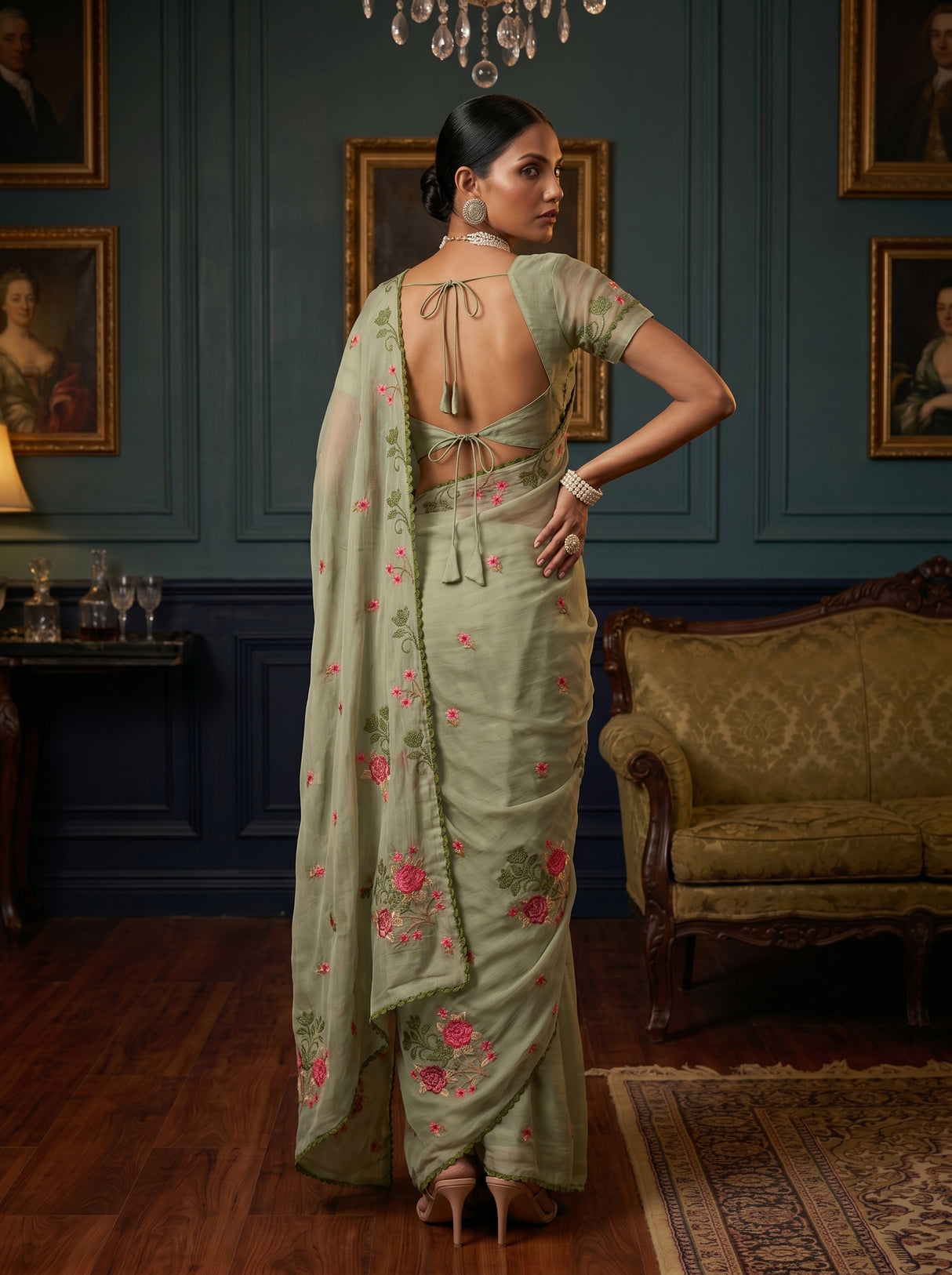 MIMOSA Pista Saree Saree — pose 7 styling detail