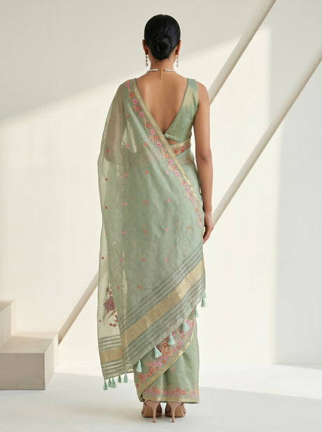 MIMOSA Pista Saree Saree — pose 2 styling detail