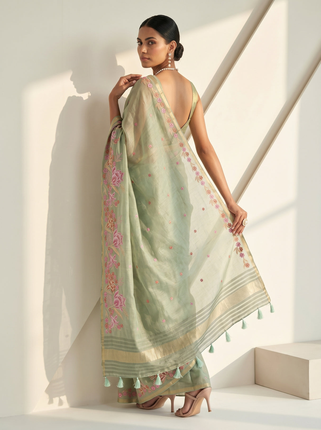 MIMOSA Pista Saree Saree — pose 7 styling detail