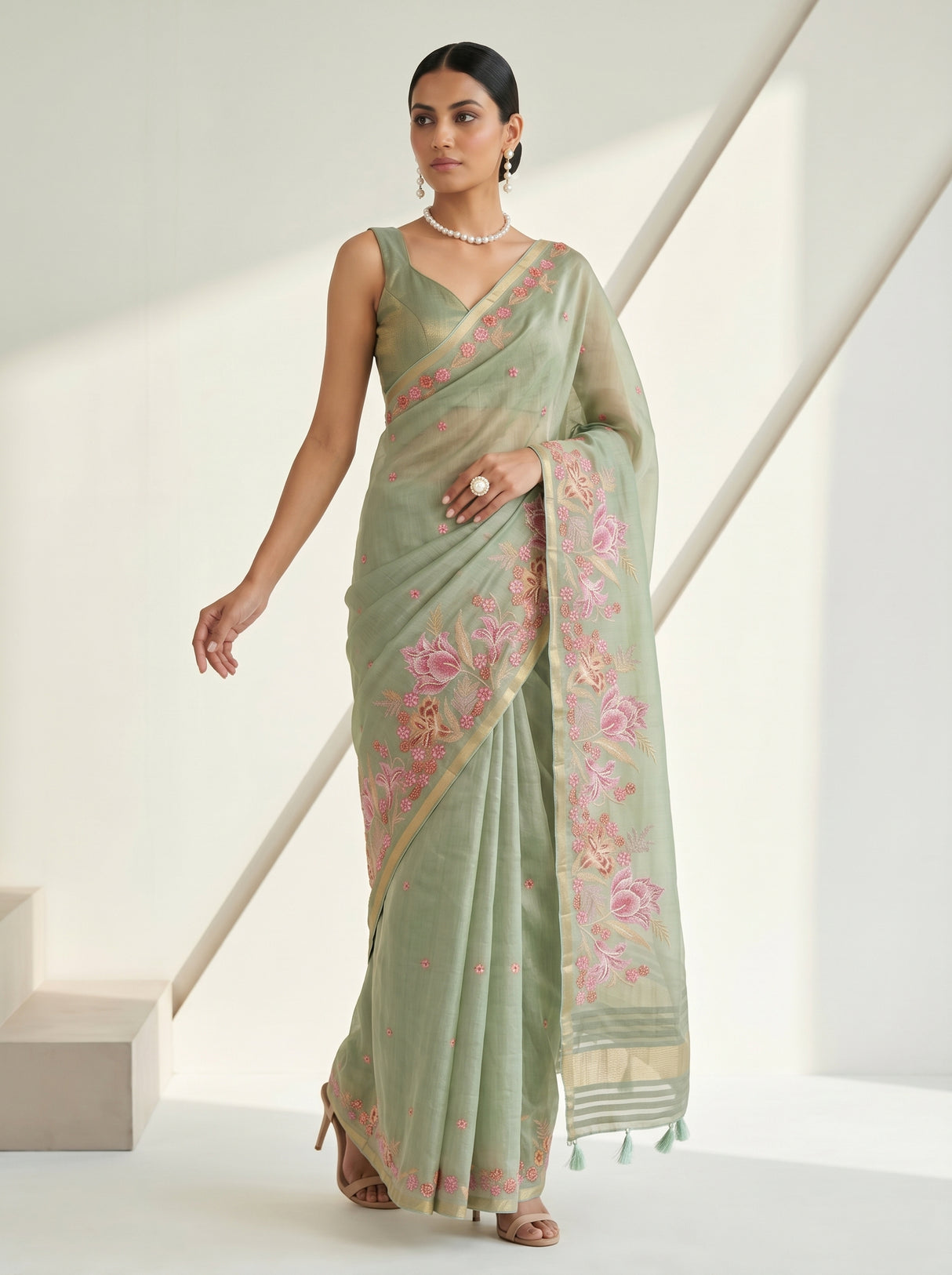 MIMOSA Pista Saree Saree — pose 9 styling detail