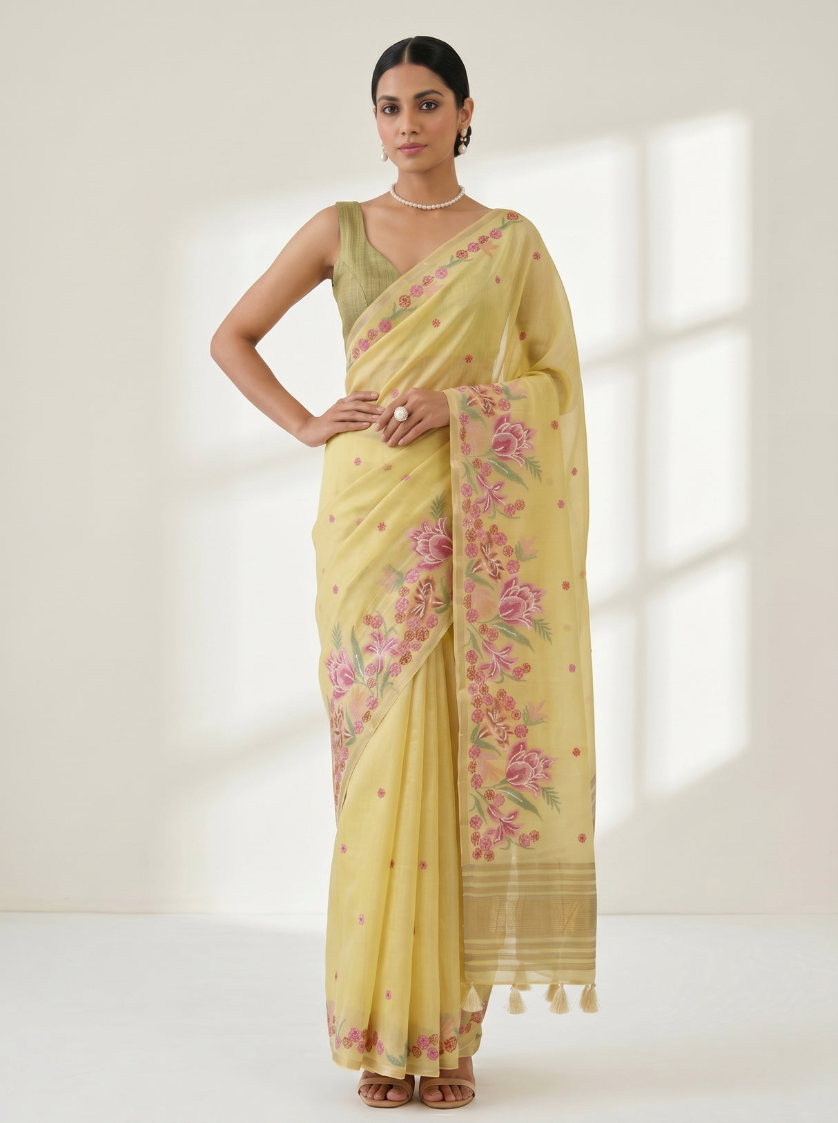 MIMOSA Yellow Saree Saree — pose 4 styling detail
