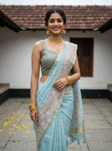 MIMOSA Ananda Banarasi Art Silk Saree — Grass close-up