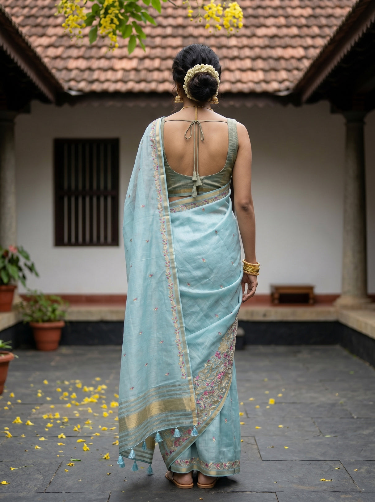 MIMOSA Ananda Banarasi Art Silk Saree — Close-up of model's face