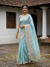 MIMOSA Ananda Banarasi Art Silk Saree — Saree pallu and mirror reflection