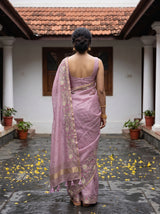 MIMOSA Pink Banarasi Art Silk Saree — Close-up of model's face