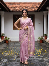 MIMOSA Pink Banarasi Art Silk Saree — Model's hand with bangles