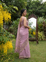 MIMOSA Pink Banarasi Art Silk Saree — Saree drape and embroidery detail