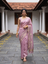 MIMOSA Pink Banarasi Art Silk Saree — Back view reflected in mirror