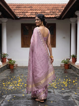 MIMOSA Pink Banarasi Art Silk Saree — Saree border and grass