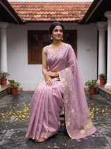 MIMOSA Pink Banarasi Art Silk Saree — Lower drape with embroidery