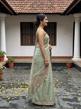 MIMOSA Pista Banarasi Art Silk Saree — Side view with mirror