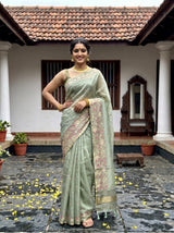 MIMOSA Pista Banarasi Art Silk Saree — Model's hand with bangles