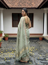 MIMOSA Pista Banarasi Art Silk Saree — Saree border and grass