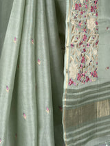 MIMOSA Pista Banarasi Art Silk Saree — Saree pallu with tassels
