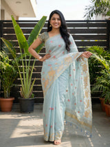 MIMOSA Ananda Banarasi Art Silk Saree — Close-up of mid-body and hand