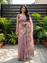 MIMOSA Pink Banarasi Art Silk Saree — Model lifestyle pose