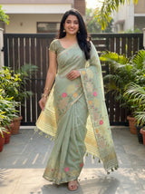 MIMOSA Pista Banarasi Saree — pose 6 styling detail