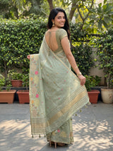 MIMOSA Pista Banarasi Saree — pose 7 styling detail