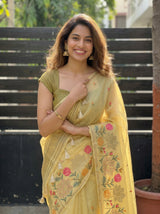 MIMOSA Yellow Banarasi Saree — pose 10 styling detail